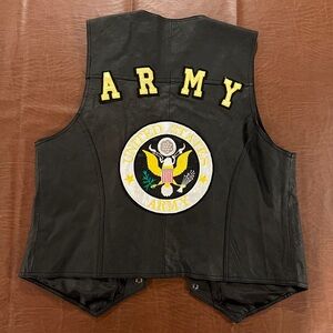 USA Leather Men’s Black Army Sleeveless V-Neck Button Motorcycle Vest - Size Med